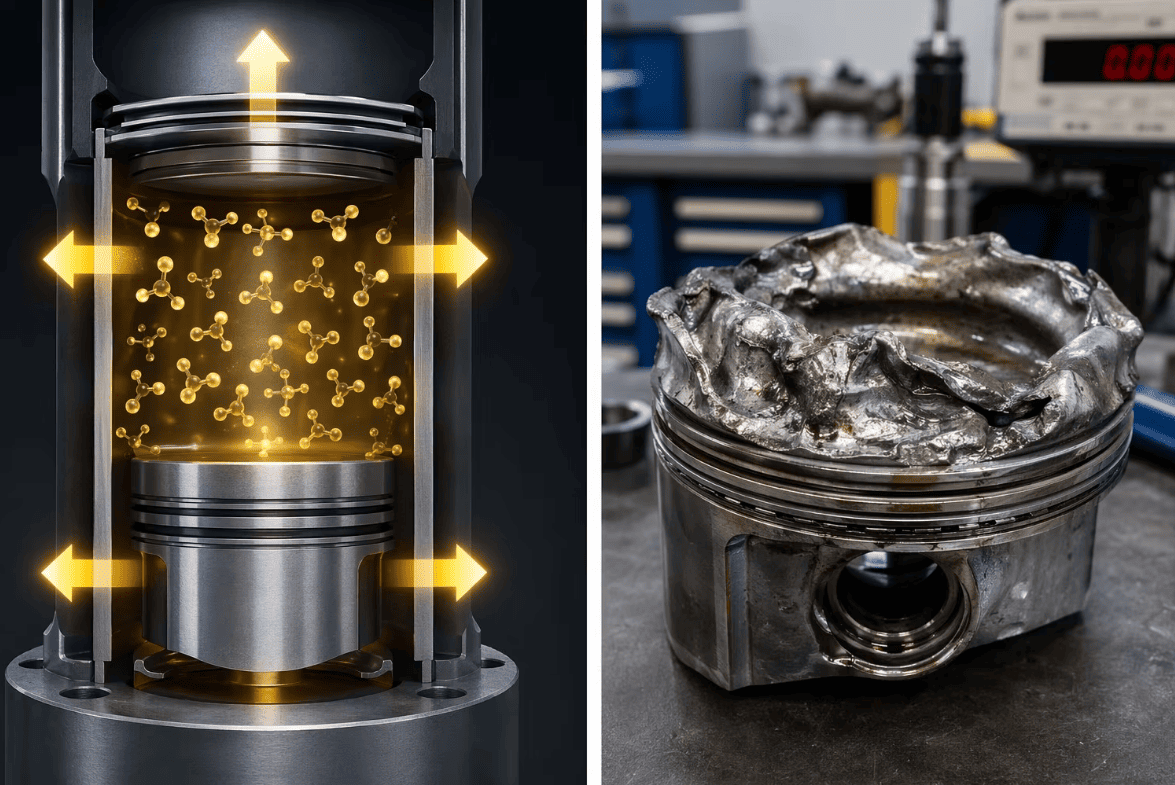 Technical comparison of hydraulic oil expansion and piston head deformation